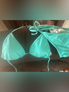 Women’s Teal Triangle Bikini Top - Classic Tie Halter
